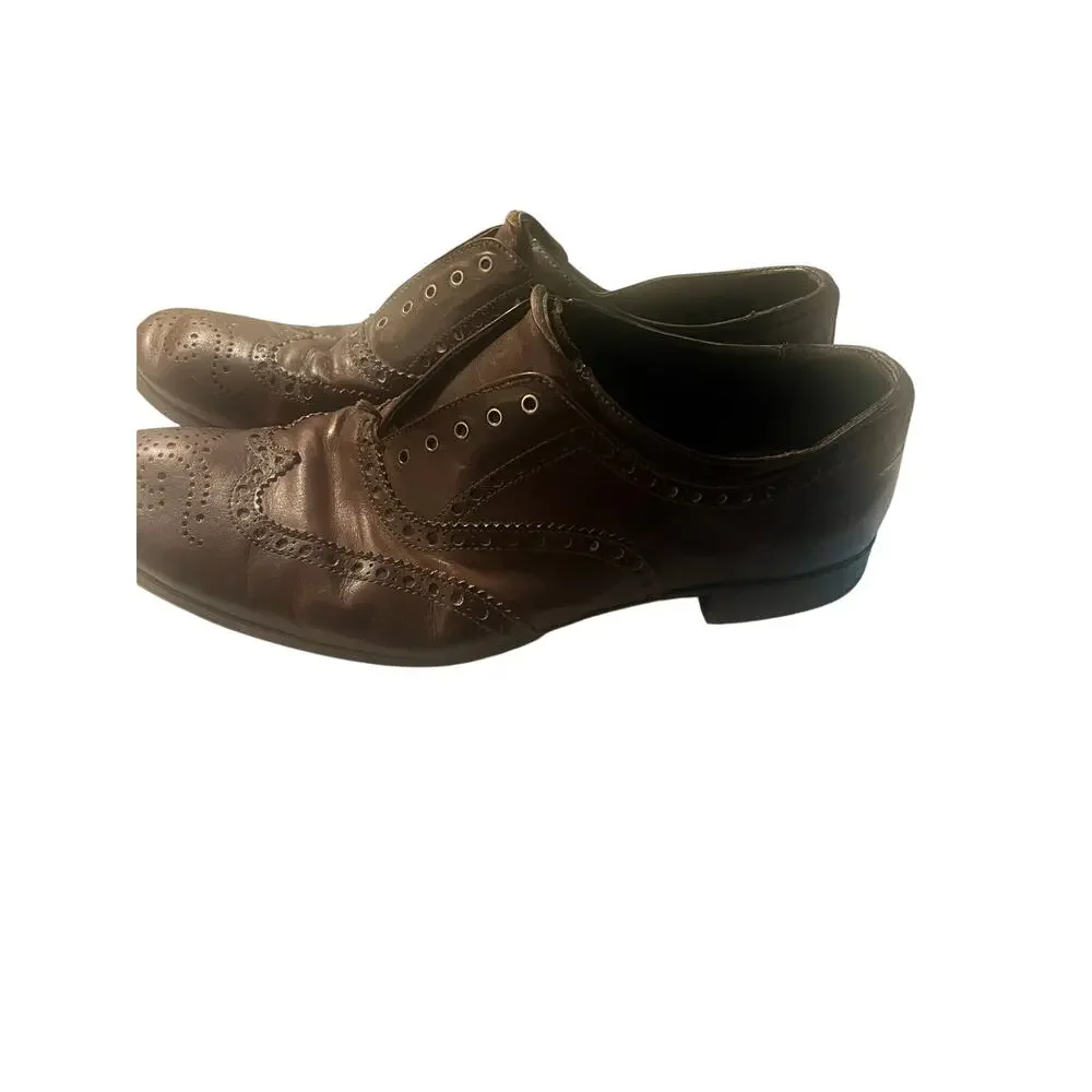Prada Archive Laceless Elastic Wingtip Brogues Brown Leather Mens US 10.5